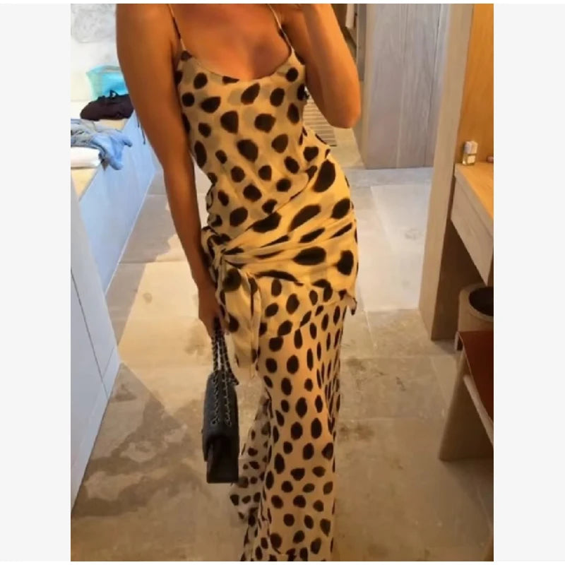 Sexy Printed Polka Dot Dress Retro Sheer Turn-down Collar Button Detachable Scarf Robe 2026 Summer Chic Y2k Women Casual Dresses