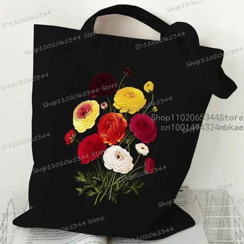 Fashion Canvas Tote Bag Oil Painting Wildflowers Print Lady Shoulder Shopping Bag Plant Style Daisy Vintage Flower Women Handbag