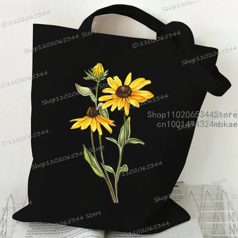 Fashion Canvas Tote Bag Oil Painting Wildflowers Print Lady Shoulder Shopping Bag Plant Style Daisy Vintage Flower Women Handbag