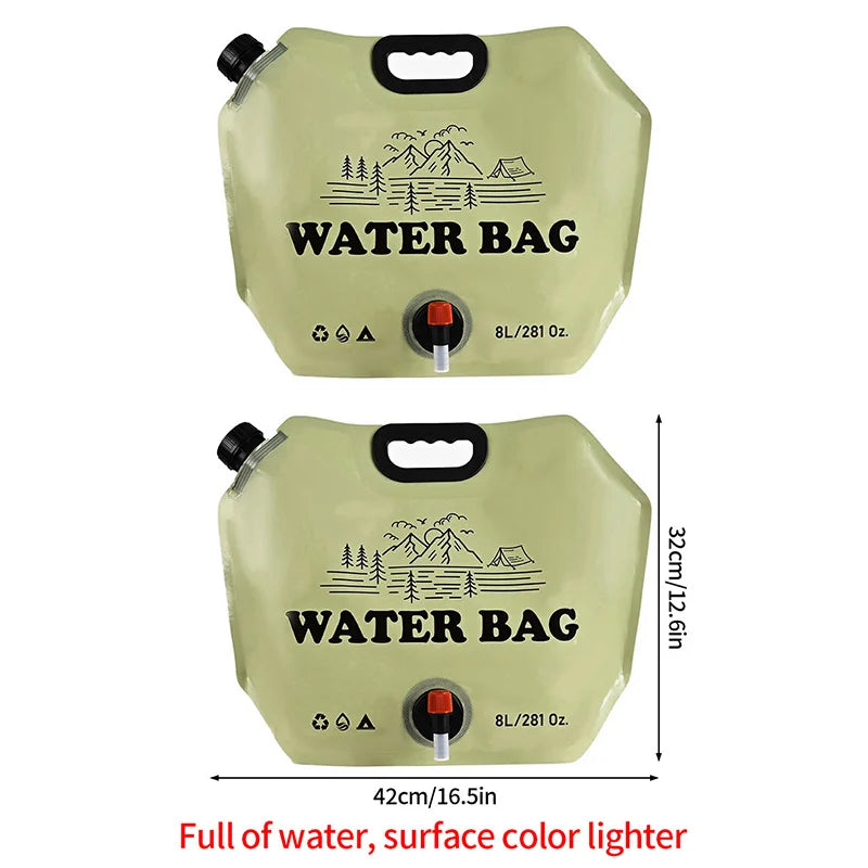 Camping Foldable Water Bag with Bottle Tap 8L Outdoor Hiking Water Bucket Bag Large Capacity Water Container Camping Supplies