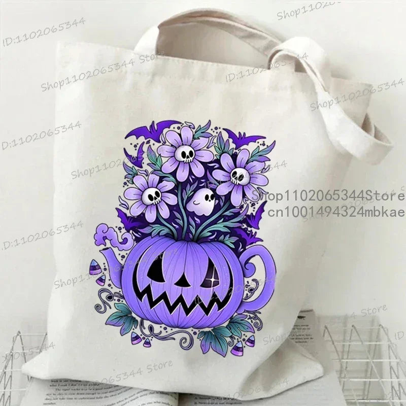 Fashion Canvas Tote Bag Oil Painting Wildflowers Print Lady Shoulder Shopping Bag Plant Style Daisy Vintage Flower Women Handbag