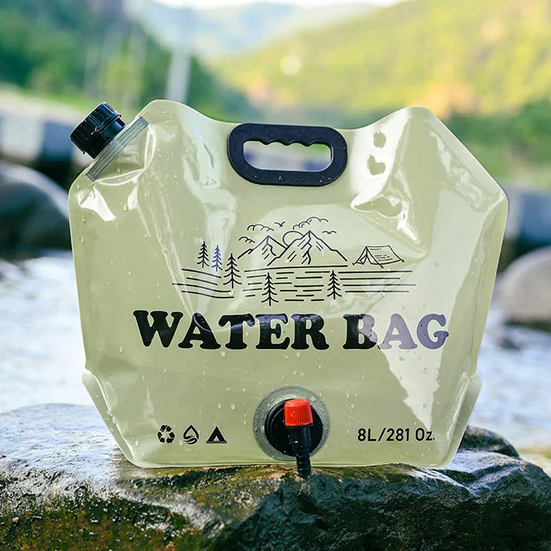 Camping Foldable Water Bag with Bottle Tap 8L Outdoor Hiking Water Bucket Bag Large Capacity Water Container Camping Supplies